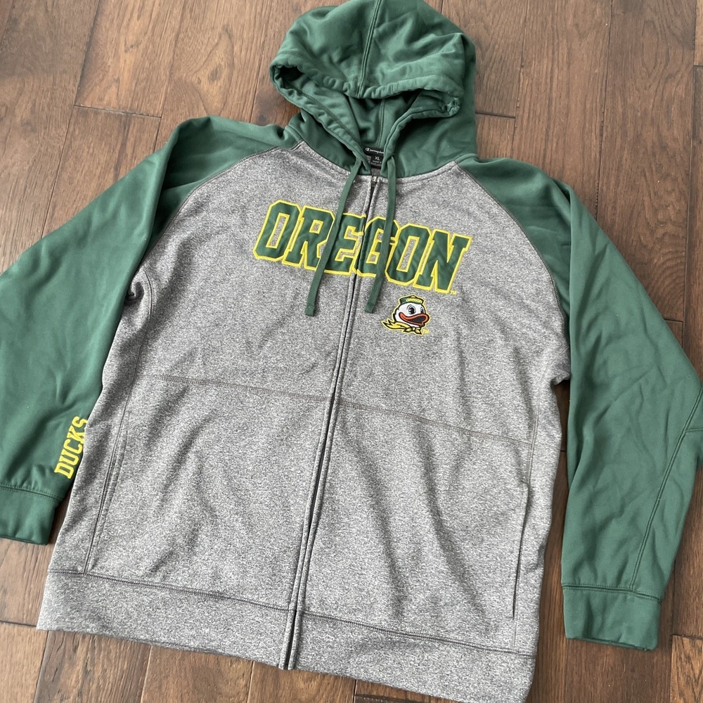 Champion Elite Oregon Ducks Full Zip Hoodie Men's XL Gray Green NCAA Jacket